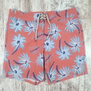 Men's Faherty board shorts swim trunks size 33 x 7" Coral and blue palms